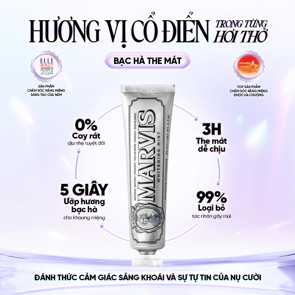 Kem đánh răng Marvis Whitening 85ML - Kem đánh răng Ý làm trắng, giảm mảng bám, bảo vệ răng miệng - 3