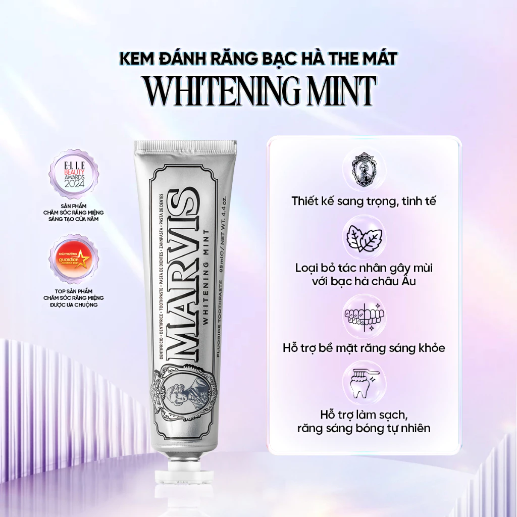 Kem đánh răng Marvis Whitening 85ML - Kem đánh răng Ý làm trắng, giảm mảng bám, bảo vệ răng miệng - 4