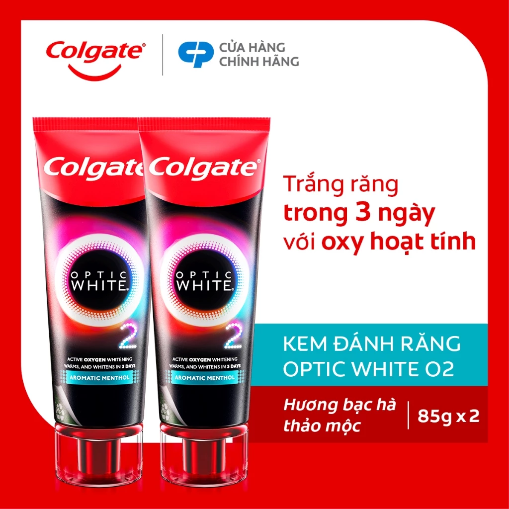 Bộ 2 Kem Đánh Răng Colgate trắng răng TRONG 3 NGÀY Optic White O2 với Oxy Hoạt Tính 85g/tuýp - 2