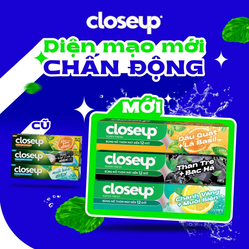 Kem Đánh Răng Closeup Trắng Răng Thơm Mát thành phần Thiên Nhiên 230G
