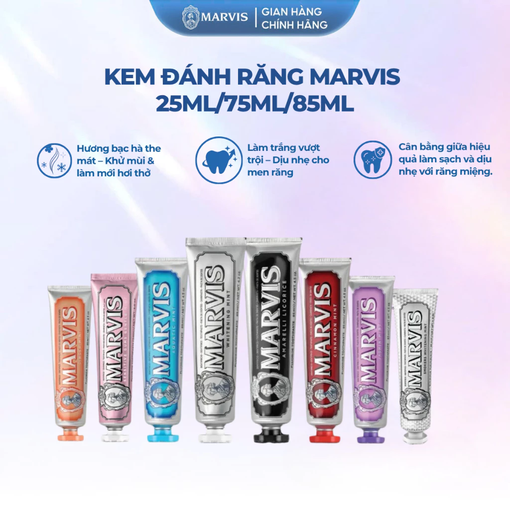 Kem Đánh Răng Marvis 25ML/75ML/85ML – Hơi thở thơm mát, hỗ trợ trắng răng, sạch miệng, ngừa mảng bám