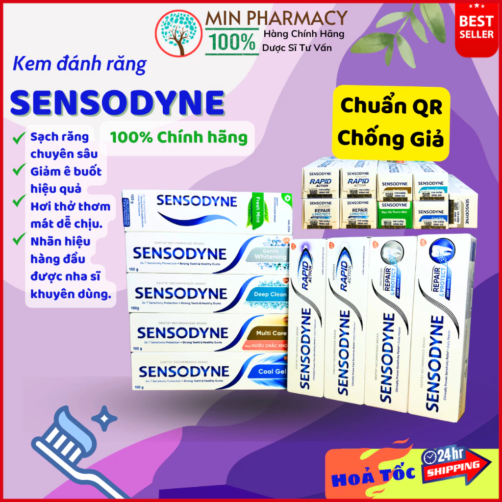 Kem Đánh Răng SENSODYNE Giảm ê buốt 24/7 Mát lạnh/ Bạc hà the mát/ Làm sáng răng 100g - Minpharmac
