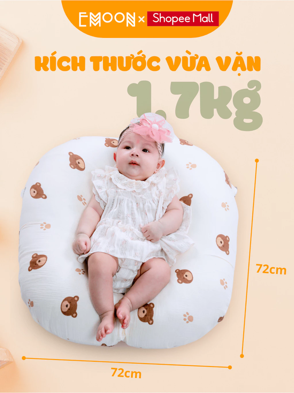 Gối chống trào ngược EMOON, chất liệu muslin cao cấp thấm hút mồ hôi an toàn cho bé giảm thiểu tình trạng nôn trớ sau ăn - 4