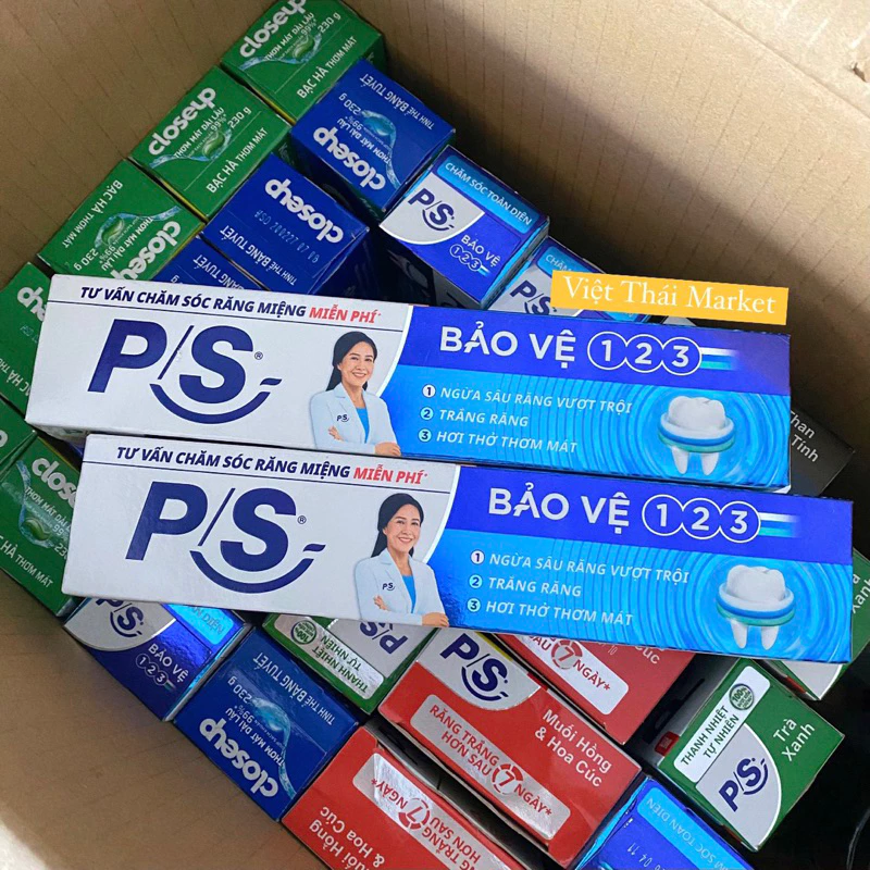 [VN-Lớn 230G] Kem Đánh Răng KĐR PS 123 Xanh Dương Chăm Sóc Toàn Diện Ngừa Sâu Răng Thơm Trắng Răng Vị Bạc Hà The Mát