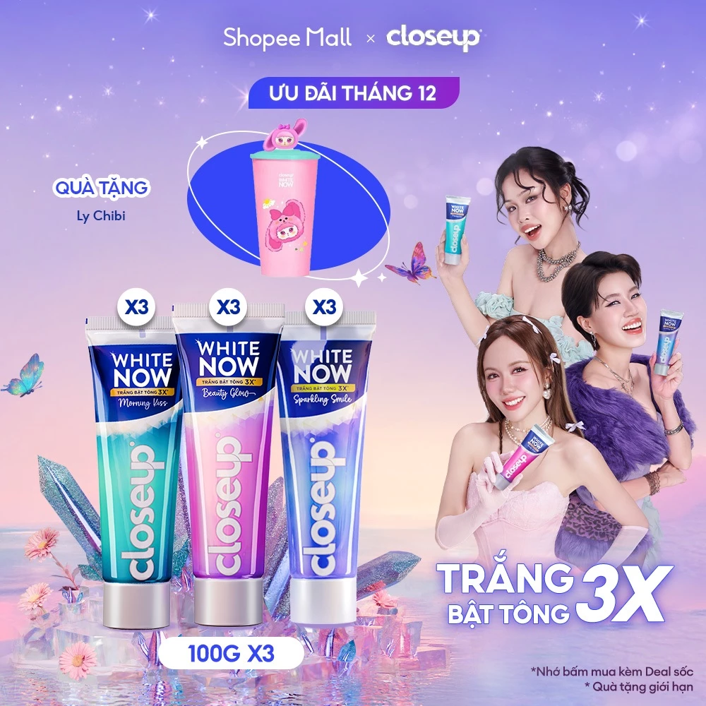 [Bộ Sưu Tập Tính Nữ] Combo 3 Kem đánh răng Closeup White Now-Trắng Bật Tông 3X TỨC THÌ với Công nghệ Ánh Sáng Xanh 100g