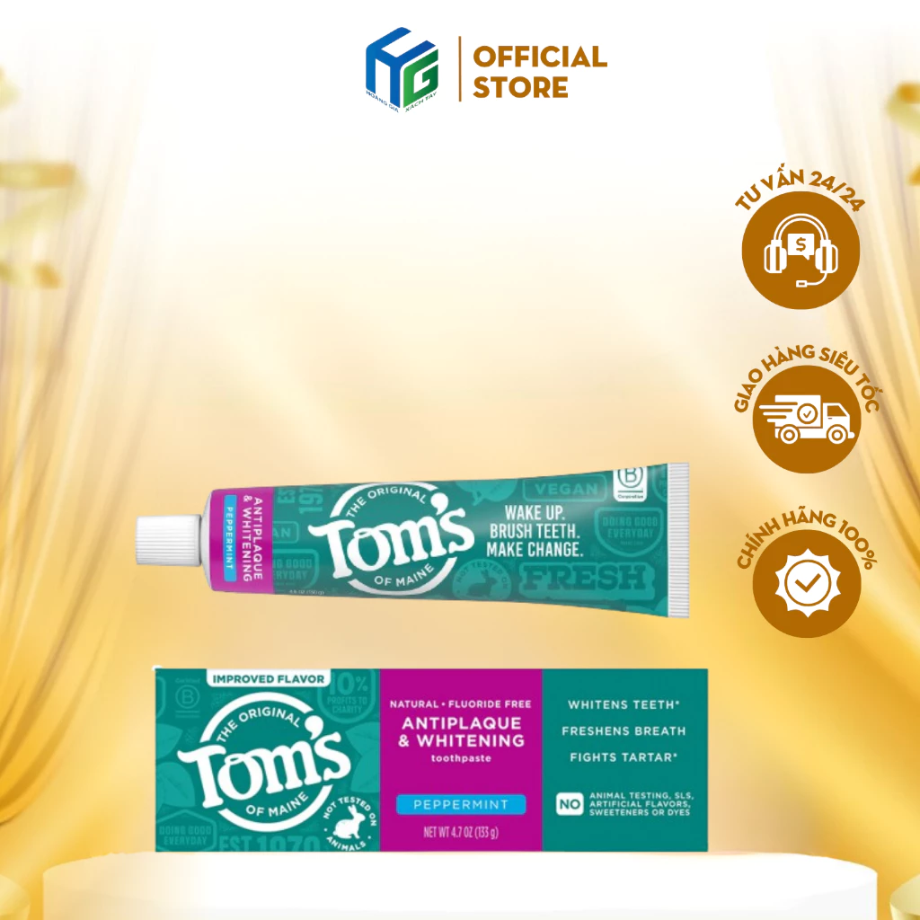 Kem đánh răng tự nhiên làm trắng răng, loại bỏ mảng bám Tom's of Maine Antiplaque & Whitening Natural Fluoride-free
