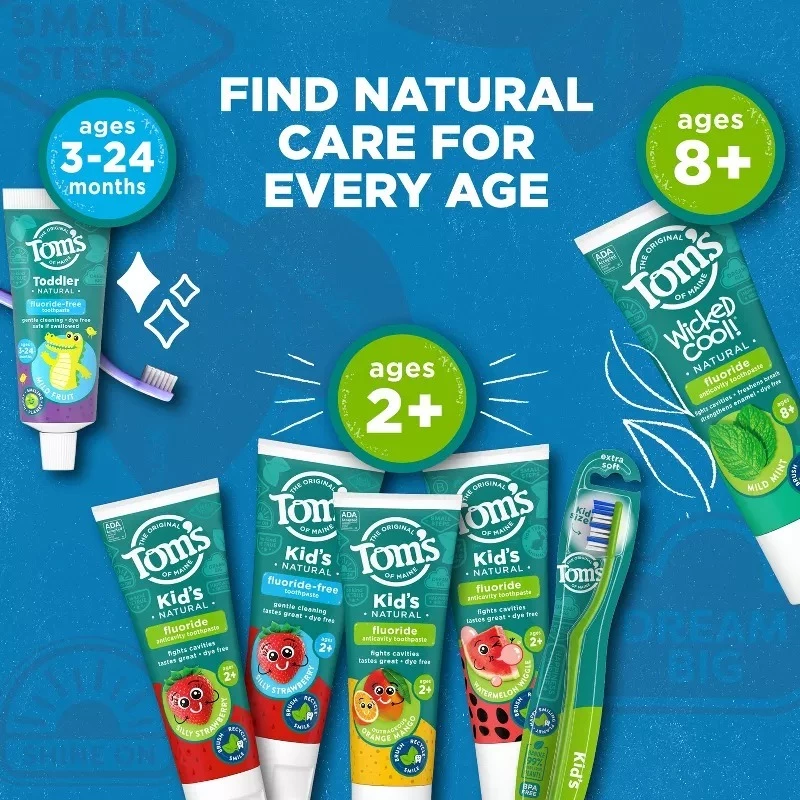 Kem Đánh Răng Trẻ Em 100% Tự Nhiên Của Mỹ Cho Bé TOM'S OF MAINE kid toothpaste Dâu Cam xoài Nho Dưa hấu Việt quất 144g - 3