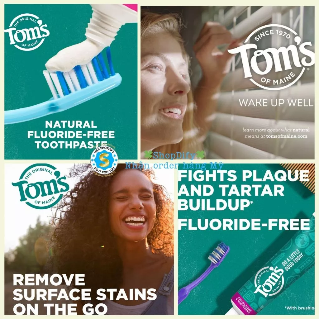 (Mỹ) Kem đánh răng tự nhiên làm trắng răng, loại bỏ mảng bám Tom's of Maine Antiplaque & Whitening Natural Fluoride-free