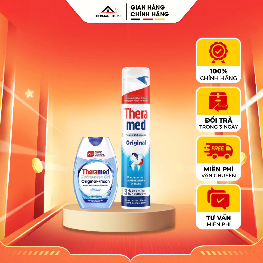 [HÀNG MỚI VỀ] Kem đánh răng Theramed 2in1 Đức Dạng ống tròn và dạng tuýp dẹp 100ml-GREMAN HOUSE
