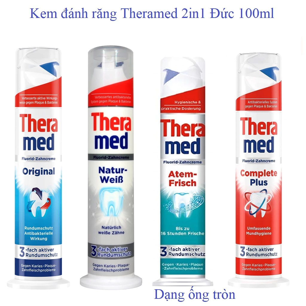 Kem đánh răng Theramed 2in1 Dạng ống dẹp và dạng ống tròn Đức (Hàng Đức có bill)