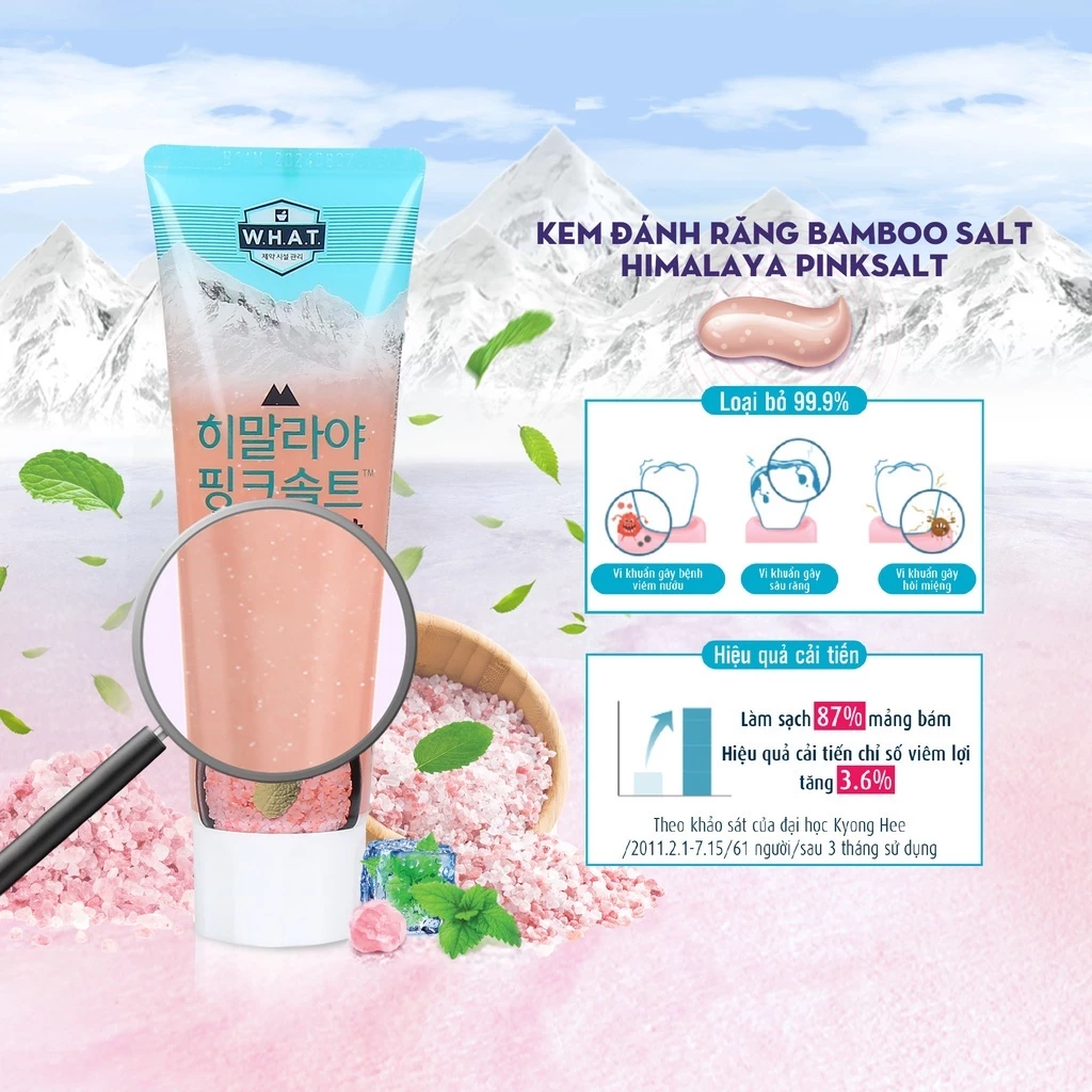 Kem đánh răng bạc hà mát lạnh chứa muối hồng Himalaya và muối tre Bamboo Salt Himalaya PinkSalt Ice Calming Mint 100g
