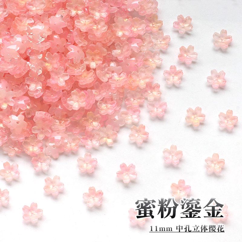 20 Chiếc 11 Mm Ba Chiều Hoa Anh Đào Thủy Tinh Lỗ Trung Bình Hoa Nhỏ Tự Làm Kẹp Tóc Cổ Mũ Đội Đầu Vật Liệu Thủ Công - 2