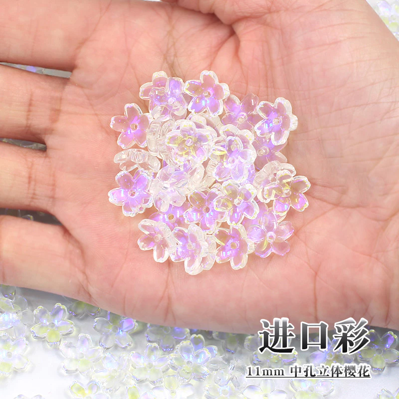 20 Chiếc 11 Mm Ba Chiều Hoa Anh Đào Thủy Tinh Lỗ Trung Bình Hoa Nhỏ Tự Làm Kẹp Tóc Cổ Mũ Đội Đầu Vật Liệu Thủ Công - 4