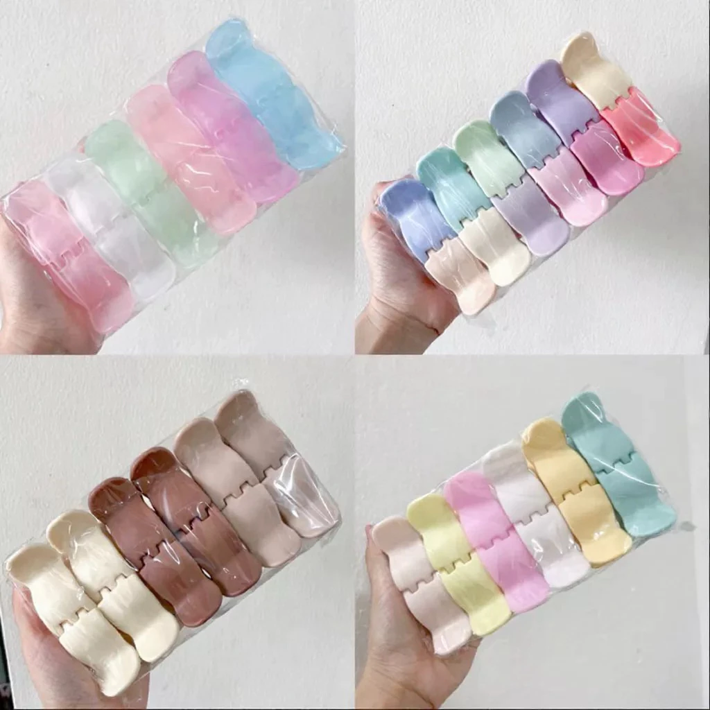 Set 12 Kẹp Tóc Càng Cua 3 răng 5 Răng Nhựa Dẻo Nhiều Màu Sắc Dễ Thương