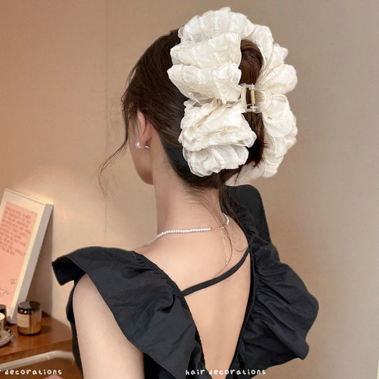 Kẹp tóc nơ vải voan họa tiết hoa xinh xắn - Kẹp tóc càng cua nơ phong cách hàn quốc - 2