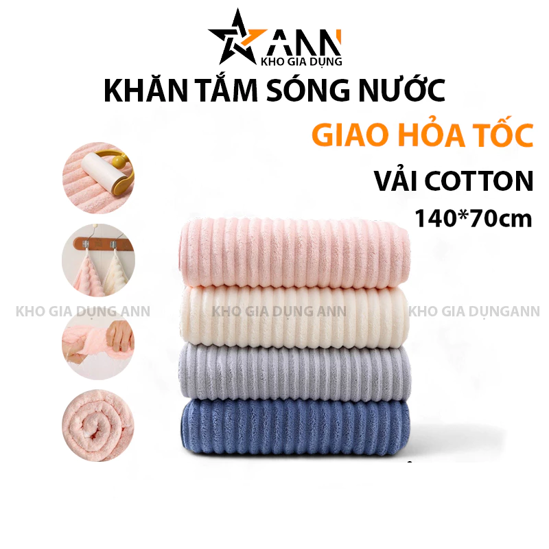 KHĂN TẮM SÓNG NƯỚC , Khăn tắm to, khăn choàng tắm, khăn tắm dày thấm hút nước cực tốt dạng sóng mềm mịn 70x140cm - 2