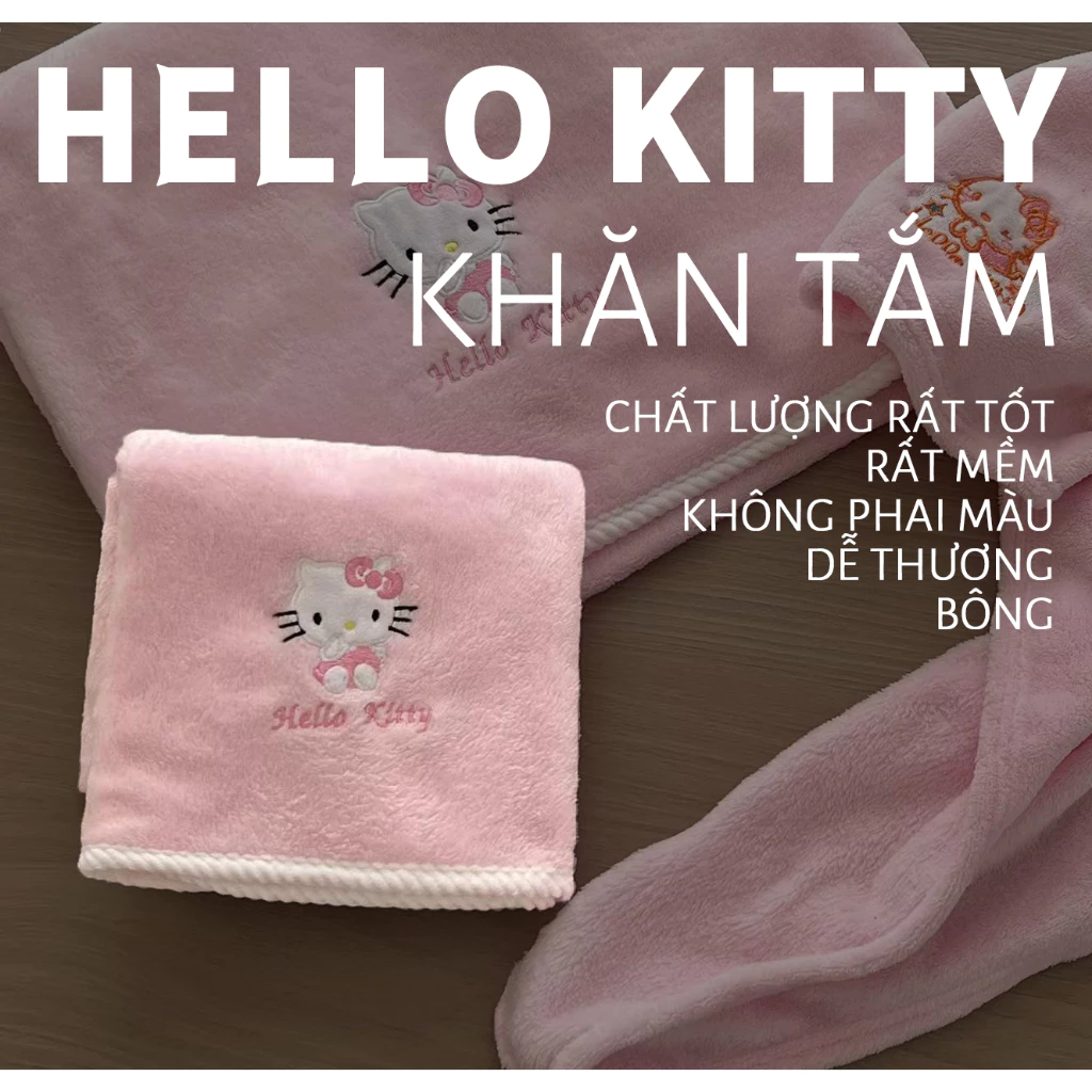 Hello kitty Khăn Tắm Mũ Tắm sanrio Khăn Tắm Dễ Thương Khăn Tắm Màu Hồng Khăn Tắm Bé Gái Khăn Tắm