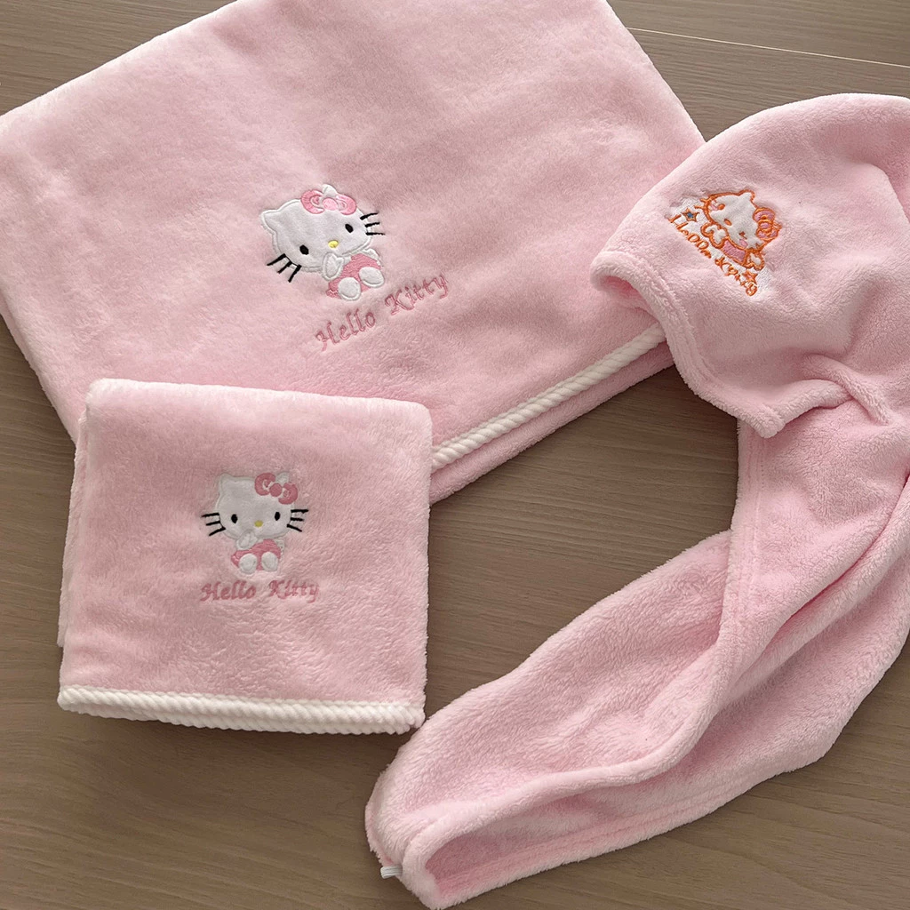 Hello kitty Khăn Tắm Mũ Tắm sanrio Khăn Tắm Dễ Thương Khăn Tắm Màu Hồng Khăn Tắm Bé Gái Khăn Tắm - 2