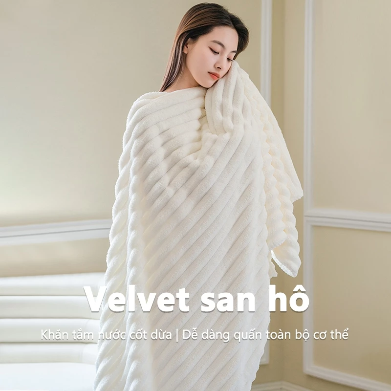 Khăn tắm có thể đeo được cho người lớn Khăn tắm dày San hô Nhung Khăn tắm Khăn sọc Bộ khăn tắm bọc khăn tắm - 5