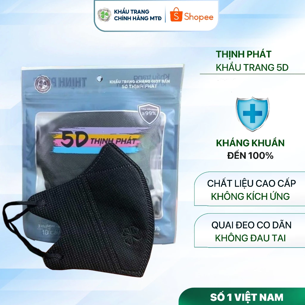 Khẩu trang 5D kháng khuẩn thùng 100 chiếc dùng 1 lần thịnh phát - 2