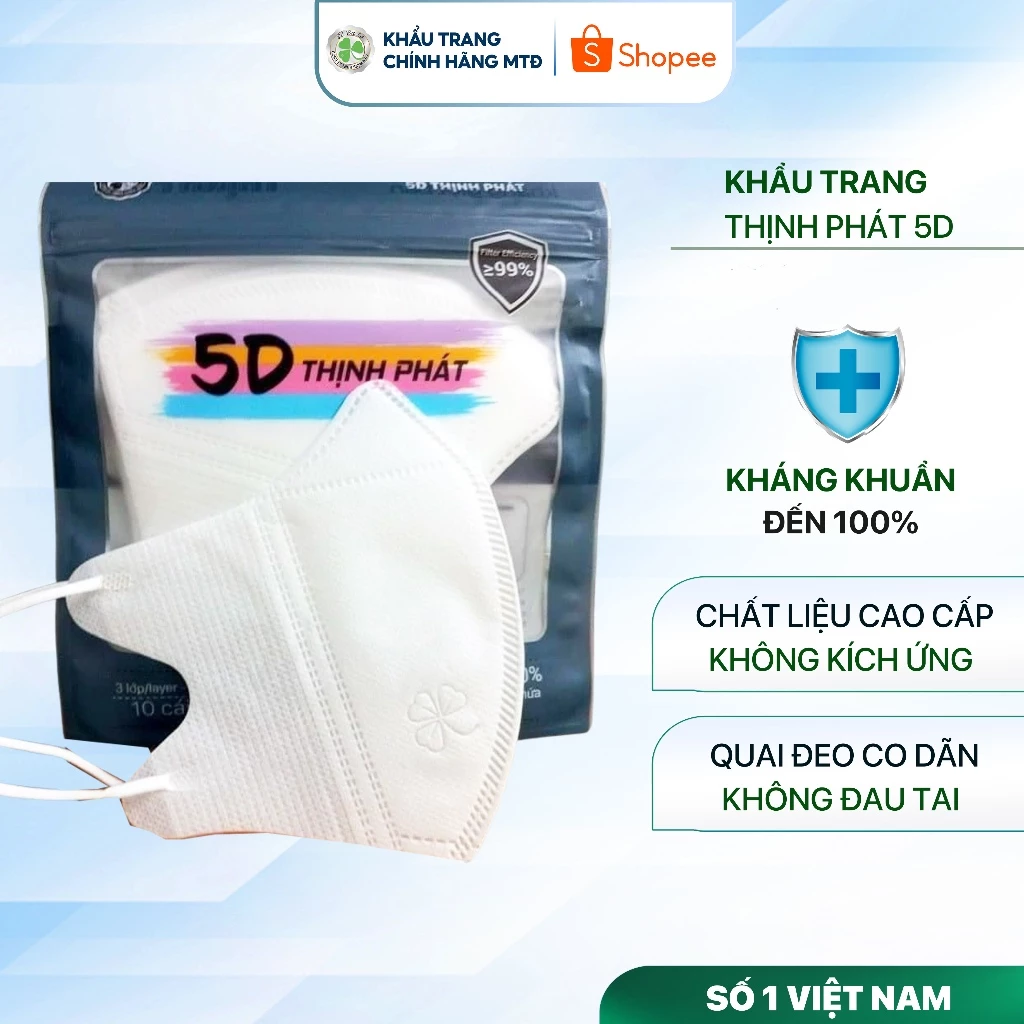 Khẩu trang 5D kháng khuẩn thùng 100 chiếc dùng 1 lần thịnh phát - 3
