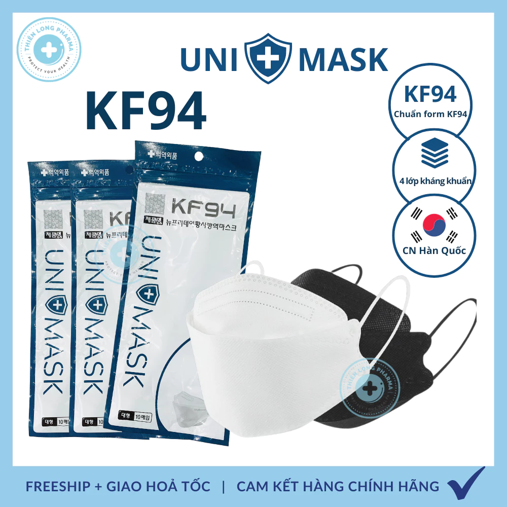 [SET 50 CÁI] Khẩu trang KF94 UNI MASK 4 lớp kháng khuẩn, kiểu dáng 4D Hàn Quốc hàng chính hãng chống bụi mịn
