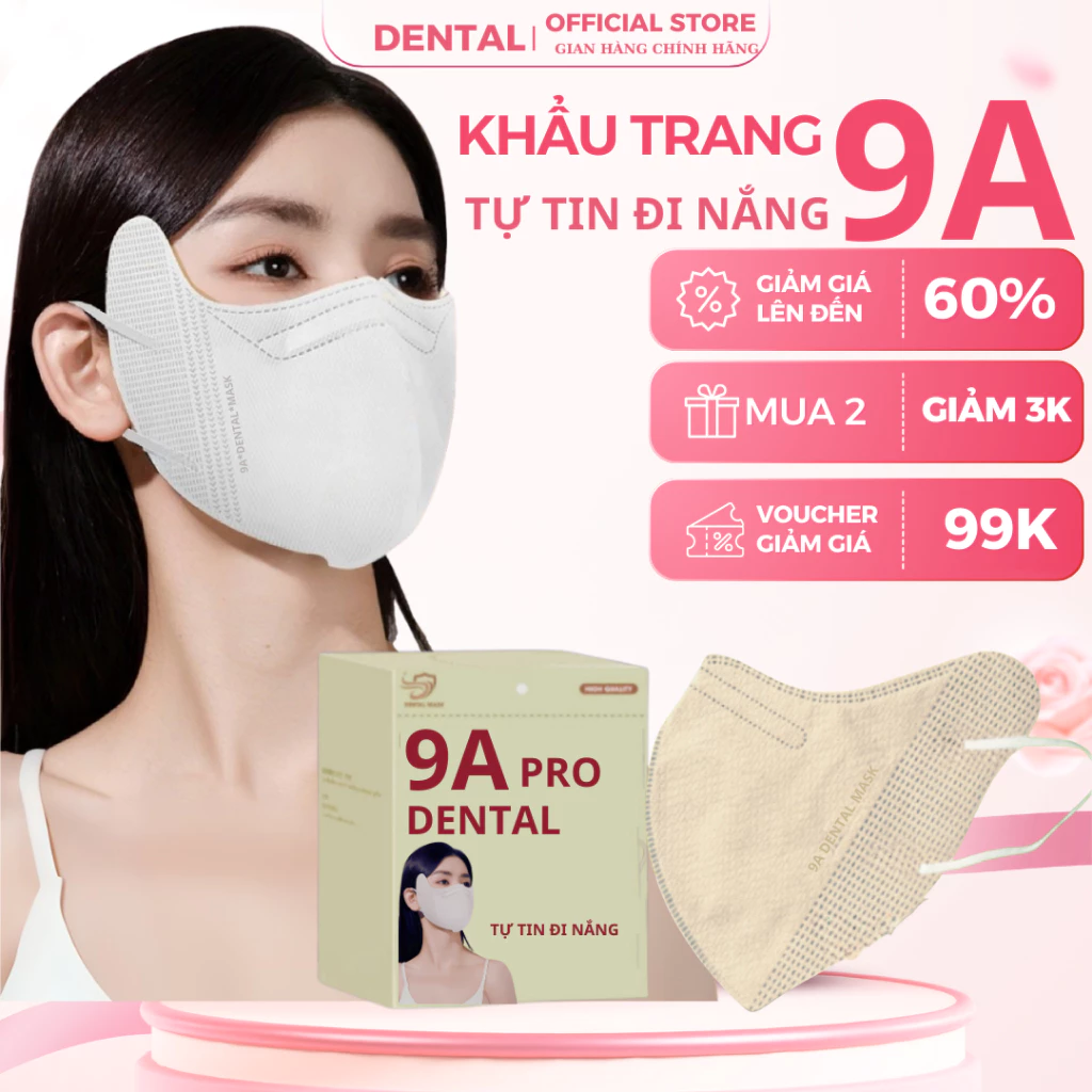 (Tặng 10 Cái ) Thùng 300- 100 Cái Khẩu trang 9A DENTAL 5 lớp Kháng Khuẩn,Form rộng chống nắng và tia uv Khắc tinh Mùa Hè - 2