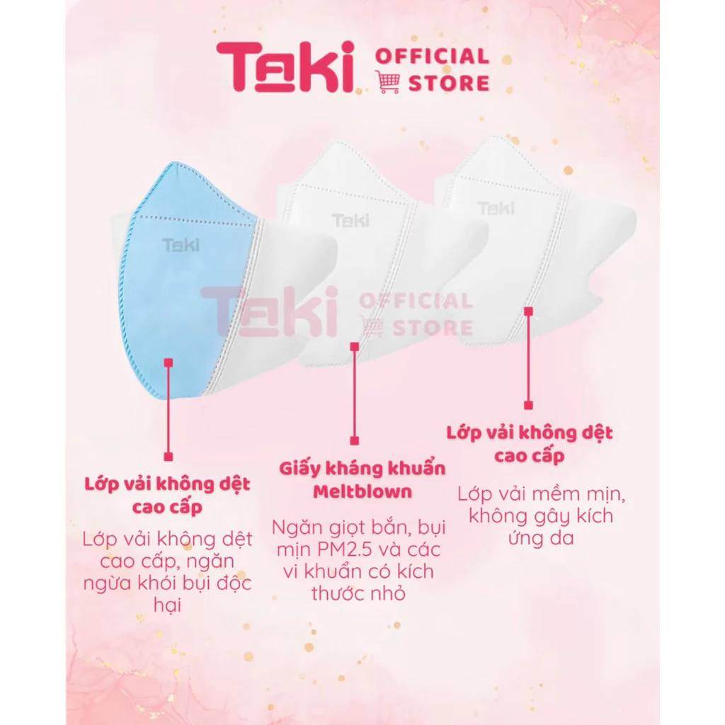 [ Thùng 500 Chiếc ] Khẩu trang 5d Taki Cao Cấp Chính Hãng, Dày Dặn, Chống Tia UV - 3