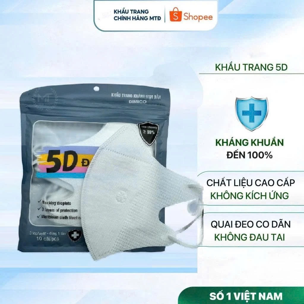 200 chiếc khẩu trang 5D 3 lớp kháng khuẩn chống nắng chống bụi chống tia UV