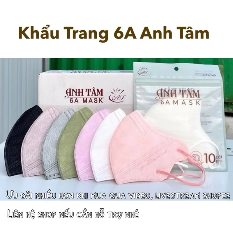 Thùng 100 chiếc khẩu trang 6A Anh Tâm Kháng Khuẩn, 4 lớp, Chống bụi mịn, chống nắng