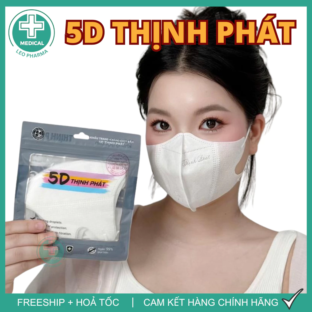 [Set 100 Cái] Khẩu Trang 5D THỊNH PHÁT Đủ Màu Chính Hãng, 3 Lớp Kháng Khuẩn Dễ Thở, Chống Bụi Mịn - 3