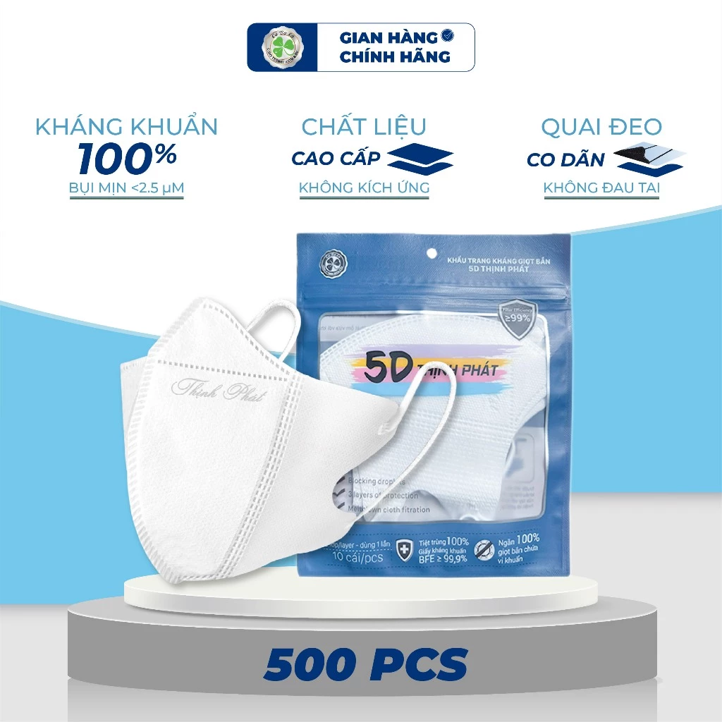 500 chiếc Khẩu Trang Thịnh Phát y tế 5D 3 lớp kháng khuẩn kháng giọt bắn chống tia UV - 2