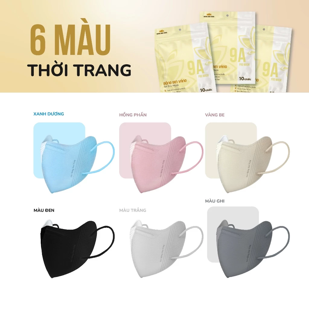 Khẩu Trang 9A Bông Sen Vàng, 5 Lớp, Kháng Khuẩn, Chống Nắng Toàn Diện. - 4