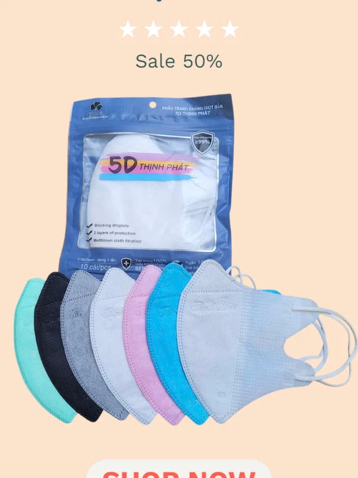 Set 100 Chiếc Khẩu Trang 5D THỊNH PHÁT 3 lớp kháng khuẩn hàng cao cấp dày dặn chống bụi chống nắng