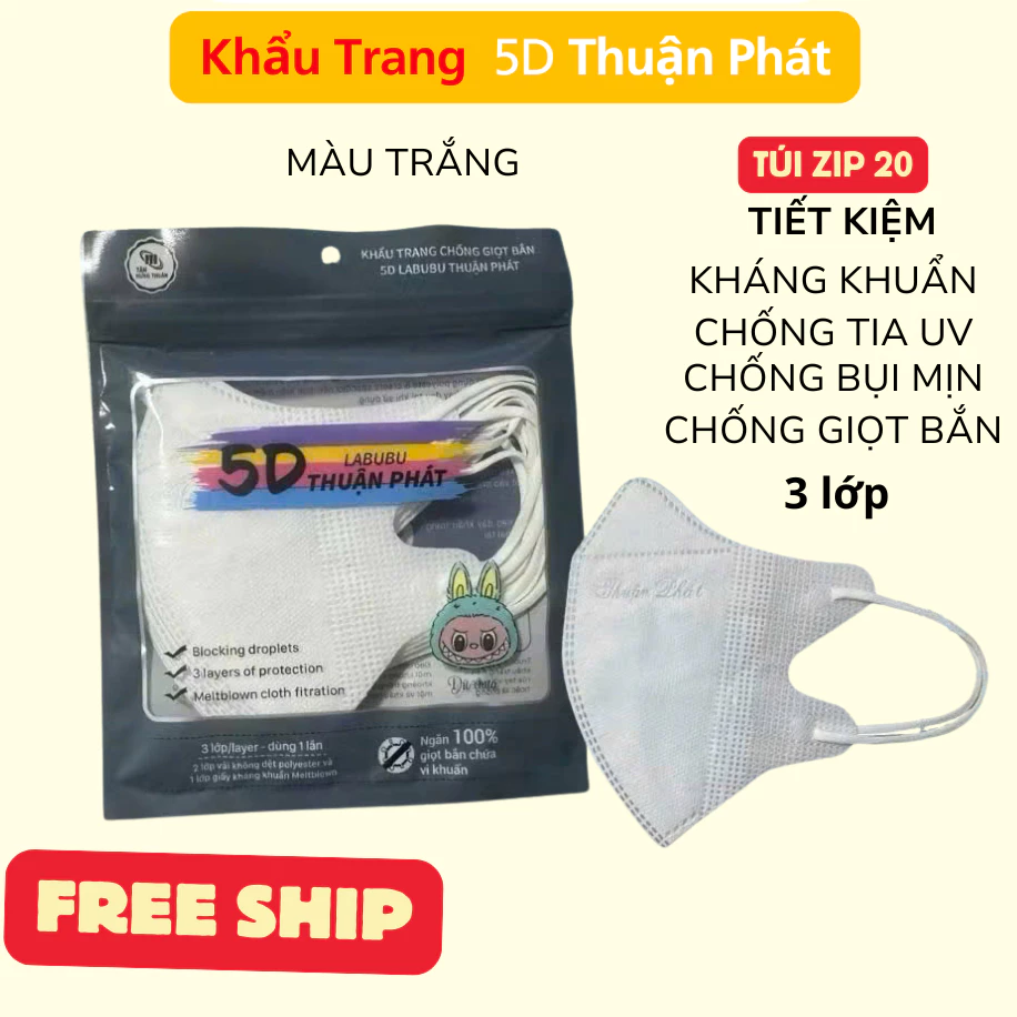 combo 600 chiếc Khẩu trang 5D Thuận Phát kháng khuẩn CHÍNH HÃNG 3 lớp kháng khuẩn kháng giọt bắn chống tia UV