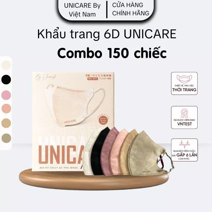 [Thùng 150 chiếc] Khẩu trang 6D UNICARE 3 Lớp Kháng Khuẩn, Kháng Bụi Siêu Mịn Không Thấm Nước