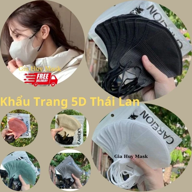 COMBO 100 Chiếc Khẩu Trang 5D KENKI - THÁI LAN Khẩu Trang CAREON Đủ Màu Kháng Khuẩn Cao Cấp