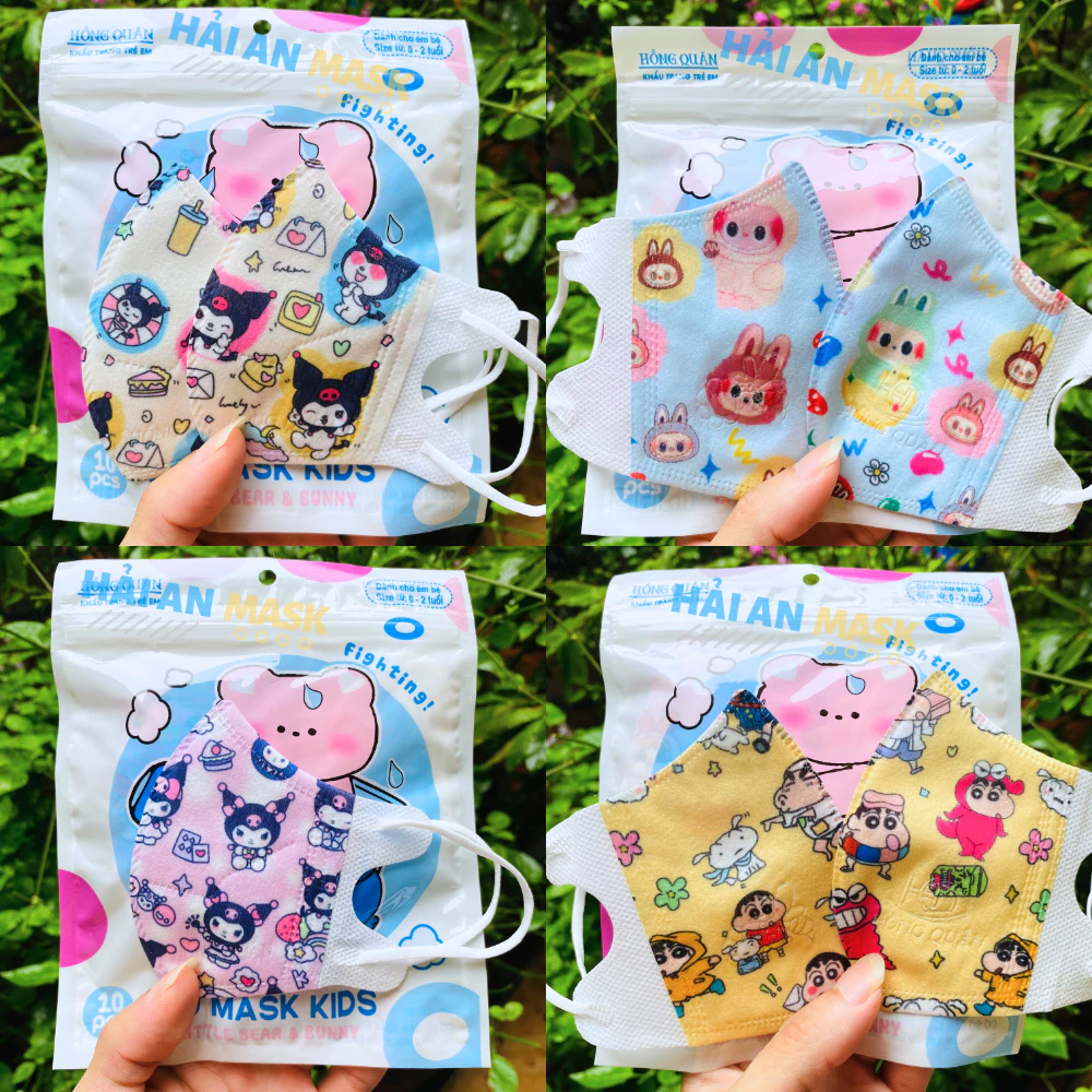 Khẩu trang cho bé 5d Hải An Mask vải lụa mềm mịn có đầy đủ 3 size từ 0-9 tuổi - 2
