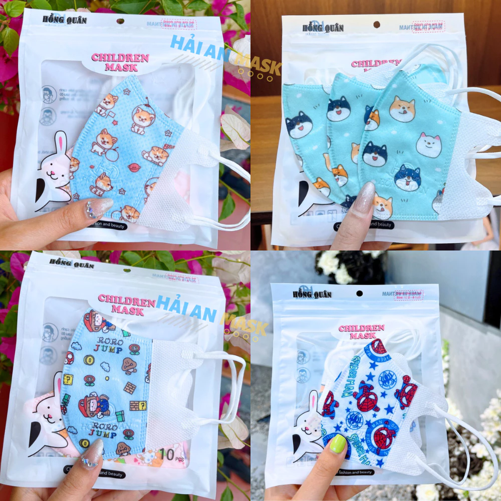 Khẩu trang cho bé 5d Hải An Mask vải lụa mềm mịn có đầy đủ 3 size từ 0-9 tuổi - 4