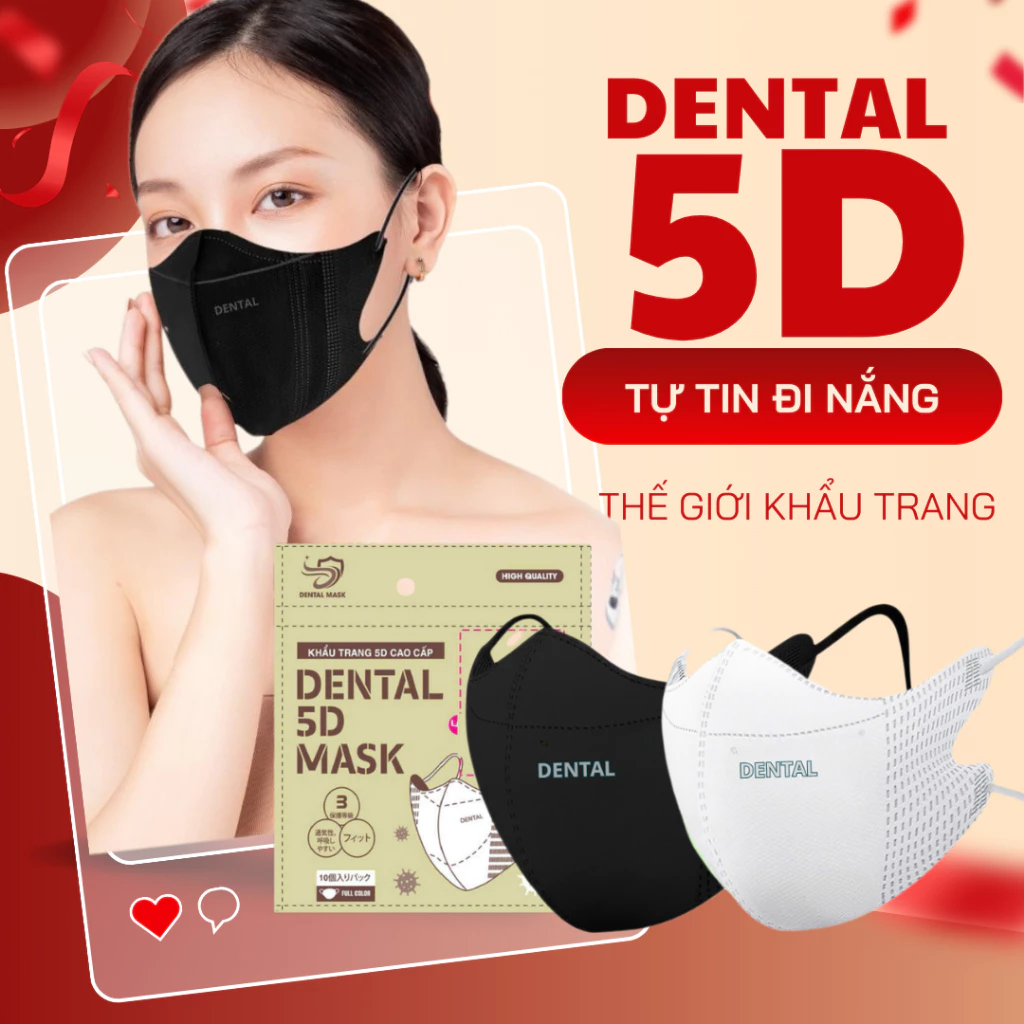 (Tặng 10 Cái )Thùng 500-300-200 cái khẩu trang 5D DENTAL MASK chính hãng cao cấp chống tia UV và bụi