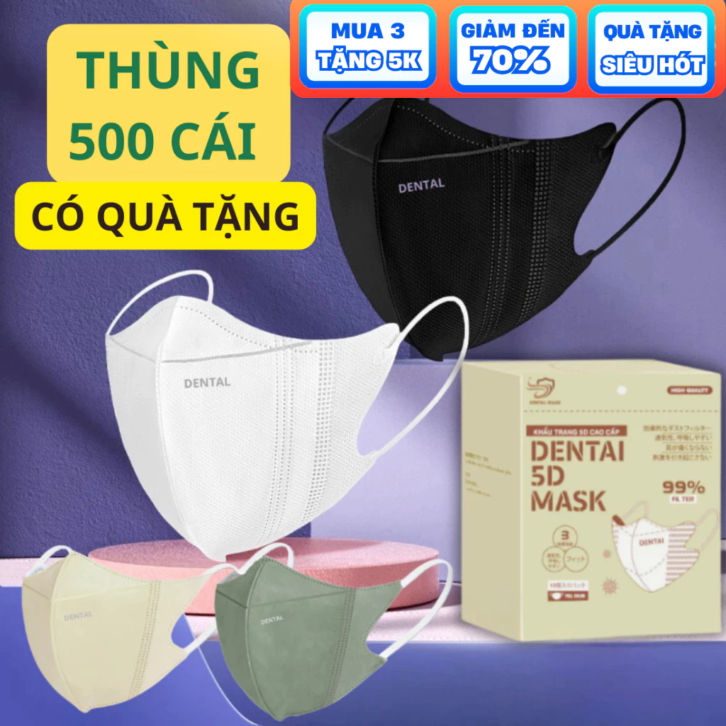 (Tặng 10 Cái )Thùng 500-300-200 cái khẩu trang 5D DENTAL MASK chính hãng cao cấp chống tia UV và bụi - 5