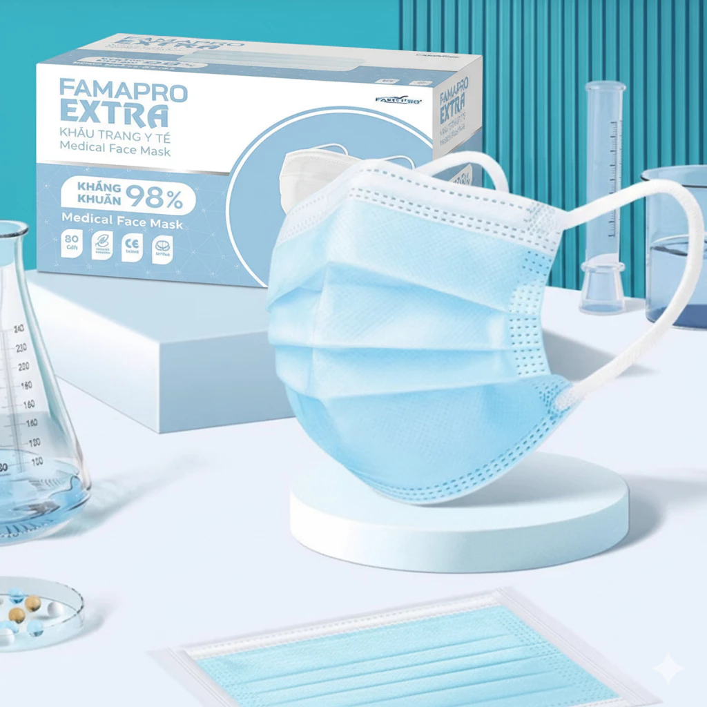 [Extra HỘP 50 CÁI] Khẩu trang y tế 4 lớp Famapro Extra (50 cái/ hộp)