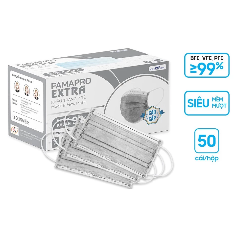 [Extra HỘP 50 CÁI] Khẩu trang y tế 4 lớp Famapro Extra (50 cái/ hộp) - 2