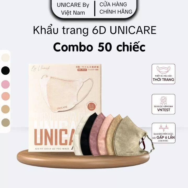 UNICARE COMBO 50c Khẩu Trang 6D Unicare Pro Mask 3 Lớp Kháng Khuẩn 6 Màu Thời Trang