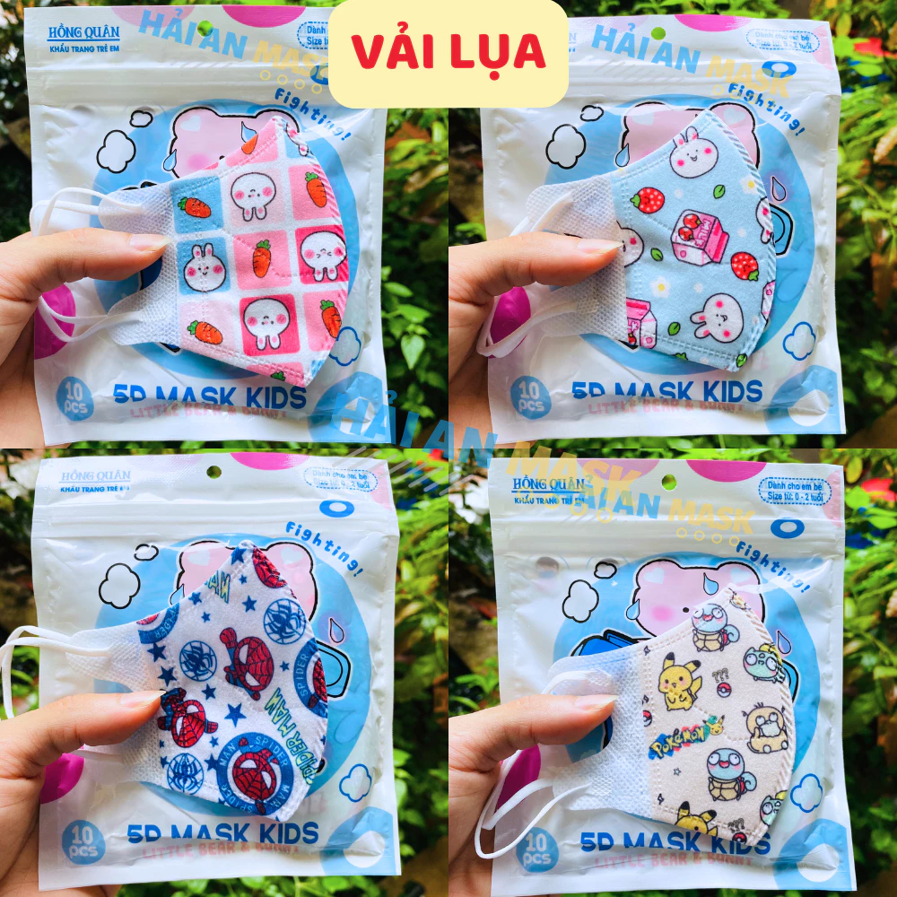 Khẩu trang 5d cho bé vải lụa 3 size từ 0 đến 9 tuổi nhiều hình chất liệu mềm mịn thoáng mát - 3