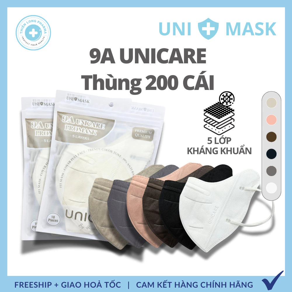 [SET 200 Cái] Khẩu trang 9A UNICARE 5 lớp dày chống nắng, tia uv kích thước lớn siêu bảo vệ
