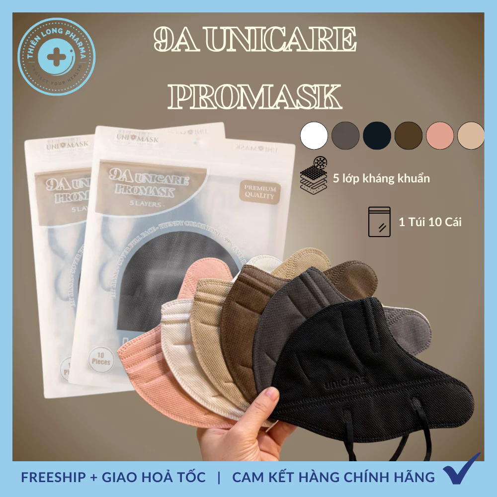 Khẩu trang 9A UNICARE [ SET 100 Cái] 5 lớp dày chống nắng, tia uv kích thước lớn siêu bảo vệ UniMask