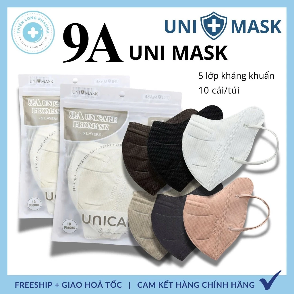 Khẩu trang 9A UNICARE [ SET 100 Cái] 5 lớp dày chống nắng, tia uv kích thước lớn siêu bảo vệ UniMask - 4