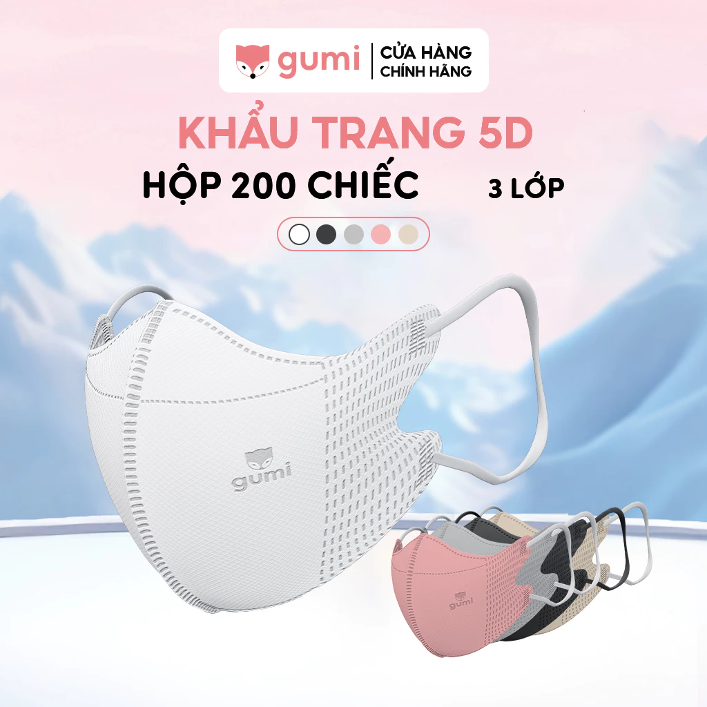 [200 CHIẾC] Khẩu trang 5D Gumi 3 lớp mask kháng khuẩn lọc bụi PM 2.5