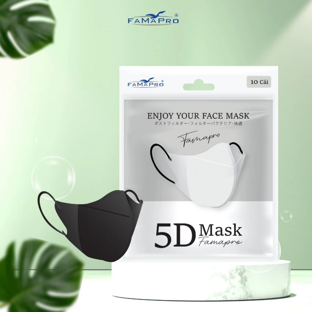 [Combo 100C 5d ] khẩu trang 3 lớp 5d mask Famapro bịch 10 chiếc form 40-60kg